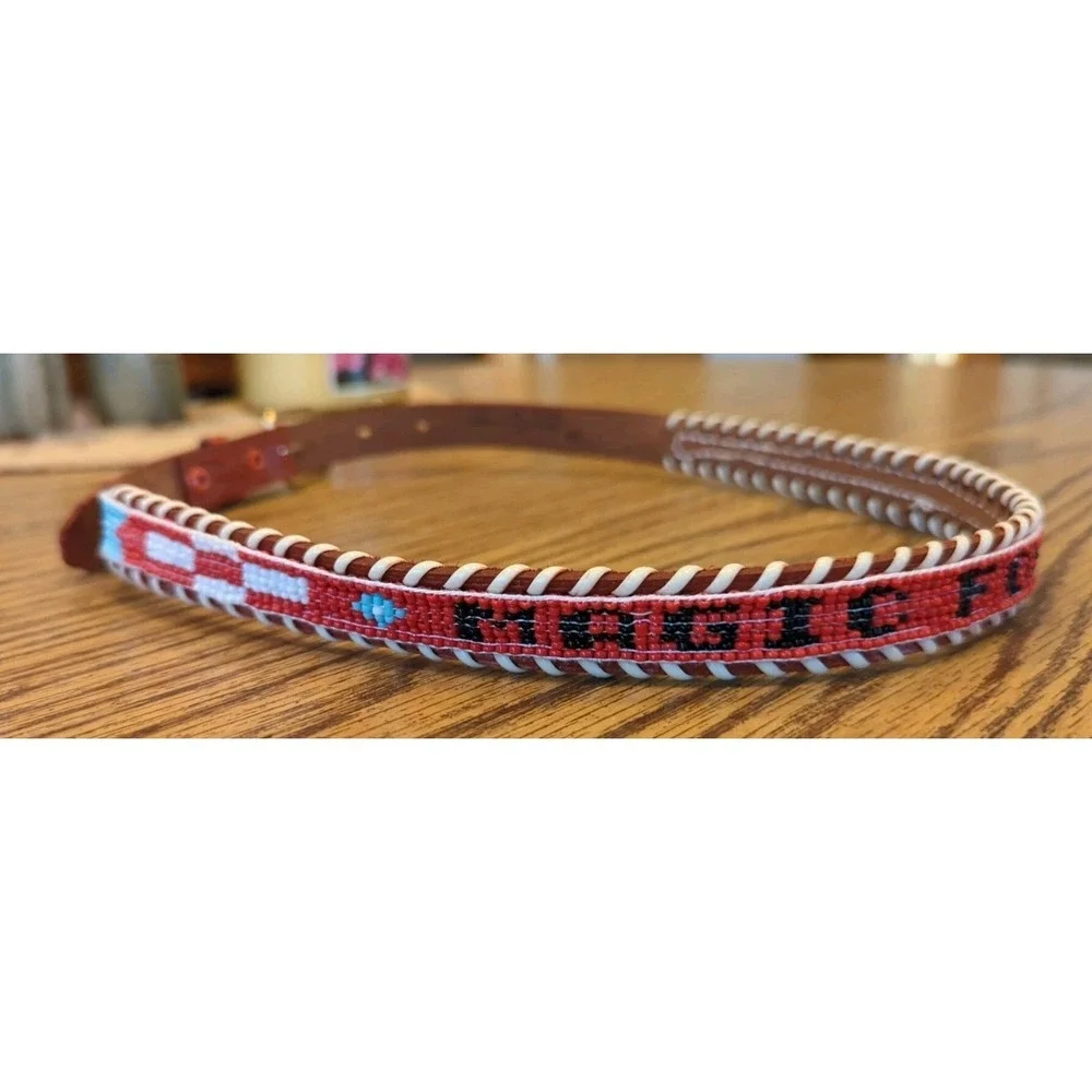 NOS Magic Forest Lake George NY Novelty Beaded Leather Belt Kids Youth Adult 28
